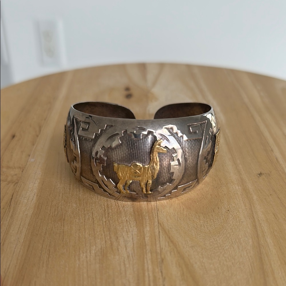 Vintage Silver and Gold Llama Cuff Bracelet